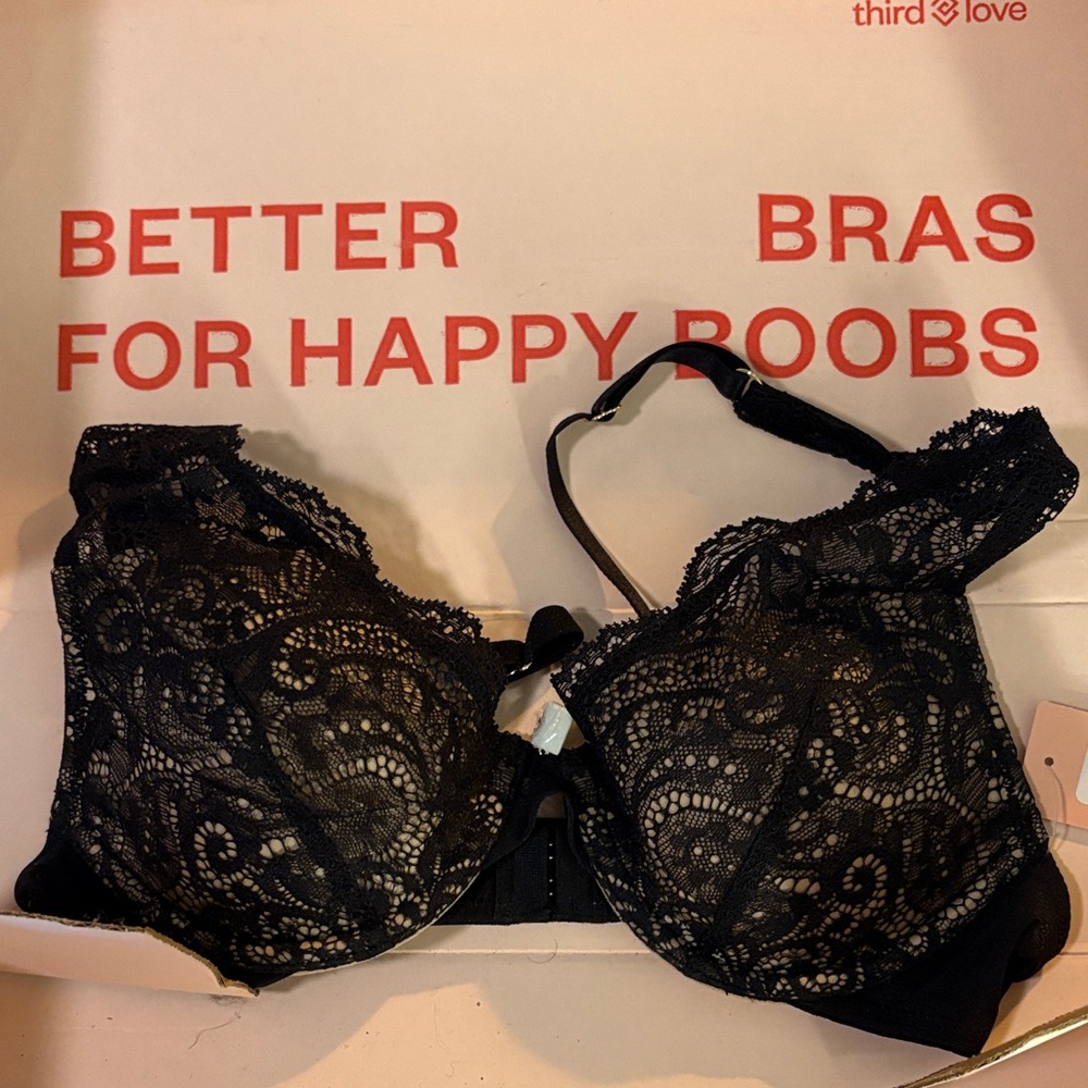 ThirdLove Black Contour Plunge Lace Push Up Bra 32 B 1/2